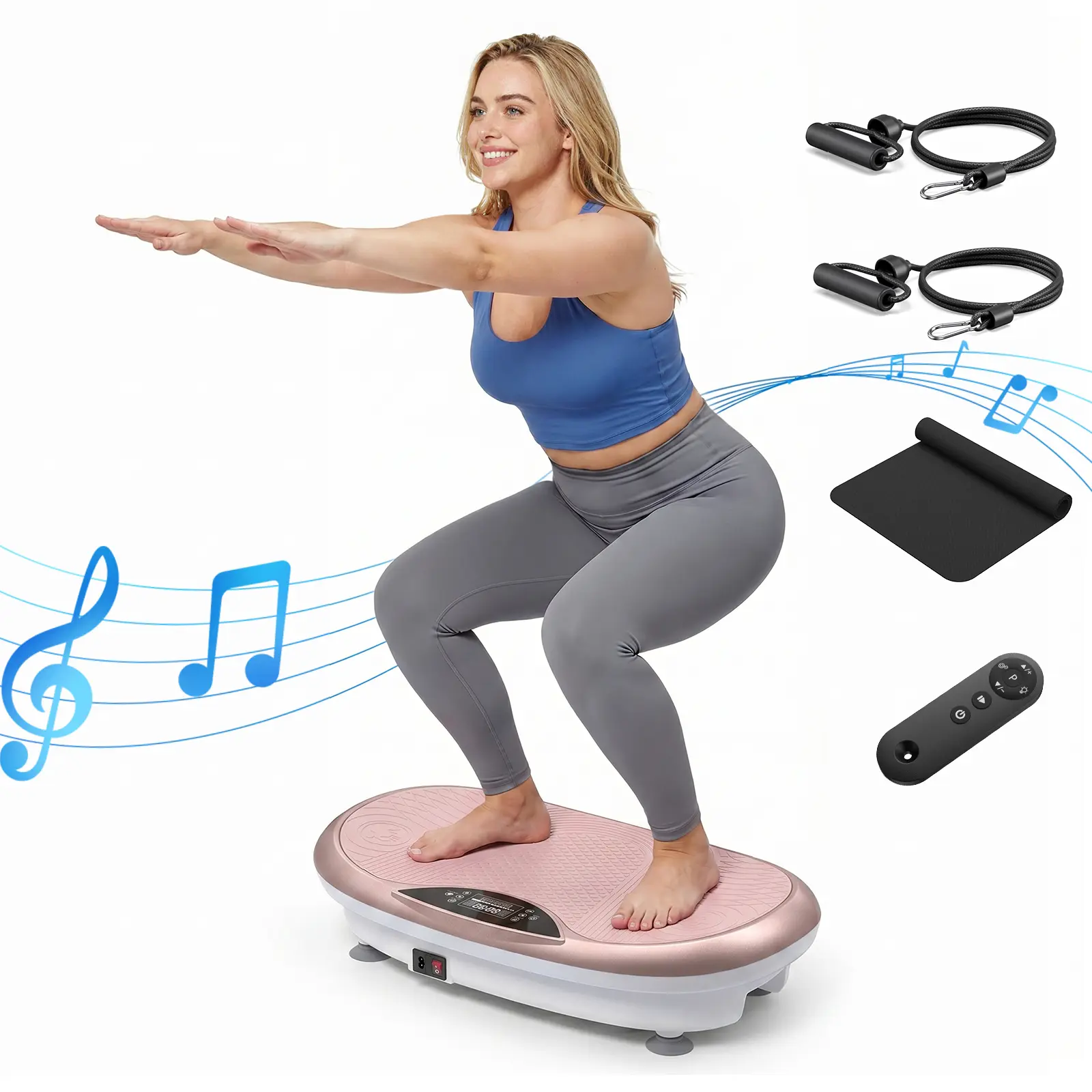 Merach 4D Vibration Plate 440LBS Capacity with Triple Motors Lymphatic Drainage & Exercise Machine with Mat, Remote, and Resistance Bands BackToSchool Home Gym Equipment
