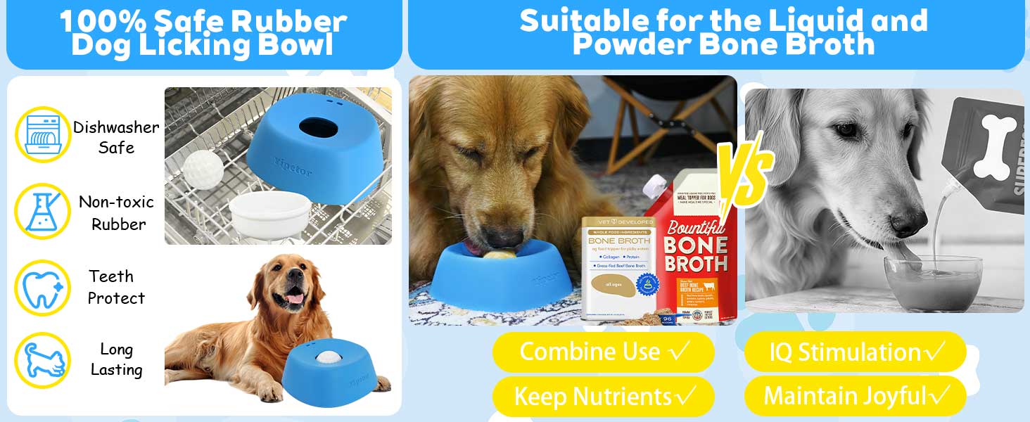 Yipetor Slow Feeder Dog Bowls for Liquid Treat, [Built-in Rolling Ball] No Spill Bone Broth Dog Licking Bowl, Multi-Purpose Puppy Yogurt Feeder Bowl for All Breeds Dietary Supplement/Post-op Nutrition Feeding.valentines gift for pets