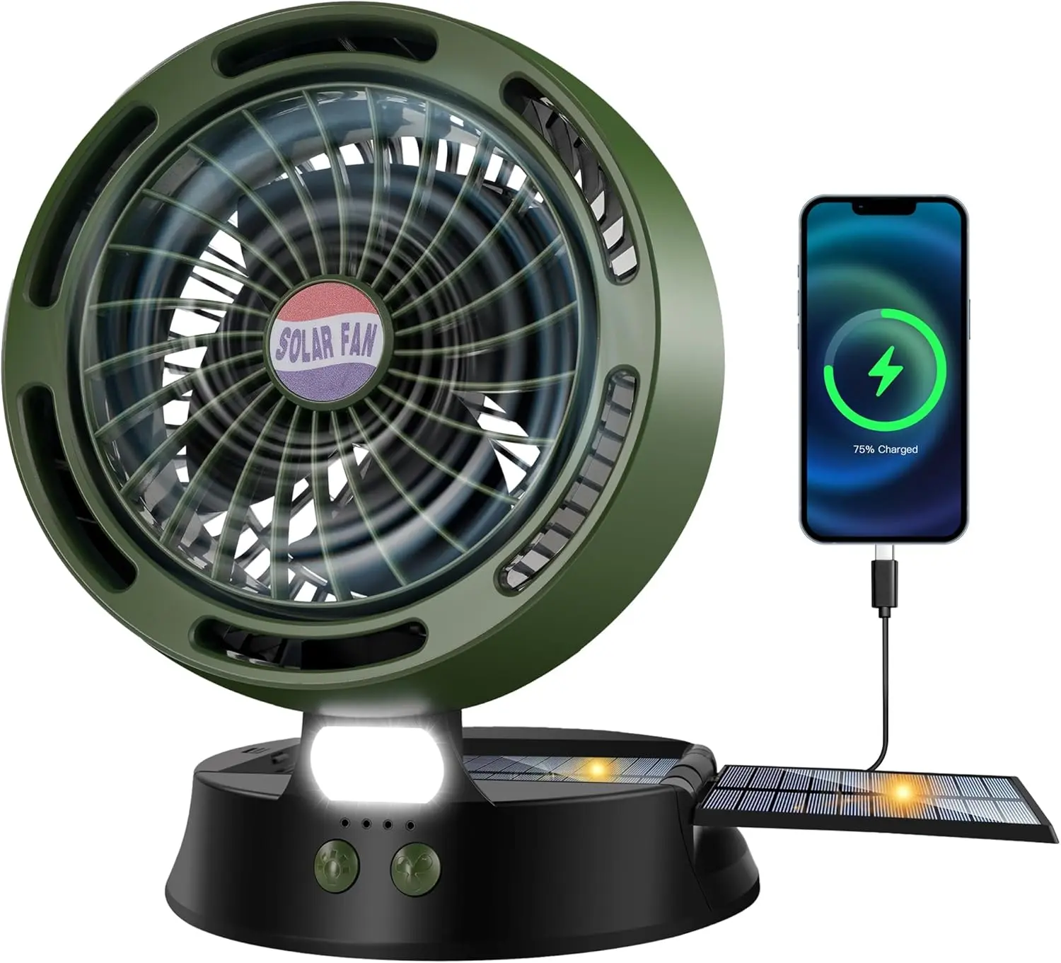 Solar Camping Fan with Light, Portable Rechargeable Tent Fan, USB Battery Outdoor Fan for Camping Fishing Travel