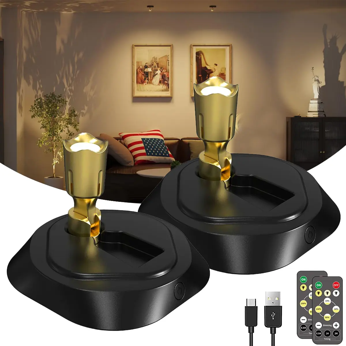 2PCS Spot Lights Indoor Led Spotlight: Rechargeable Battery Wireless Up Lights Indoor - Plants Tree Artwork Portrait Picture Display Accent Lighting for Home Decorators Homeowners Art Collectors(2 Pack)