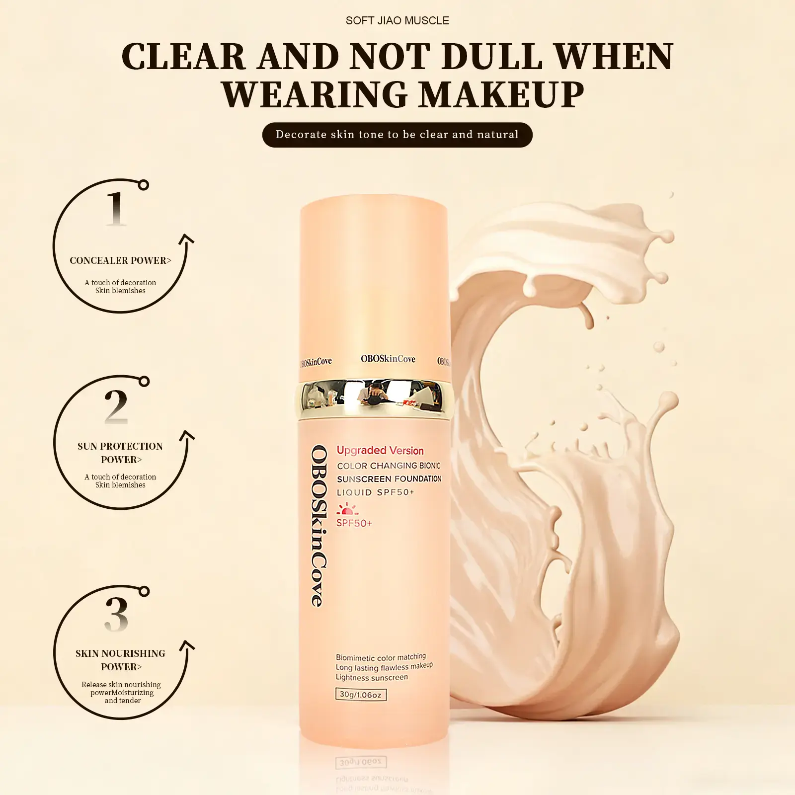 4-in-1 Color Changing Liquid Foundation with SPF 50+, Hydrating Broad Spectrum Concealer and Moisturizer for a Natural, Flawless Finish, Moisture, Spf Makeup, 50 Spf Concealer & Foundation