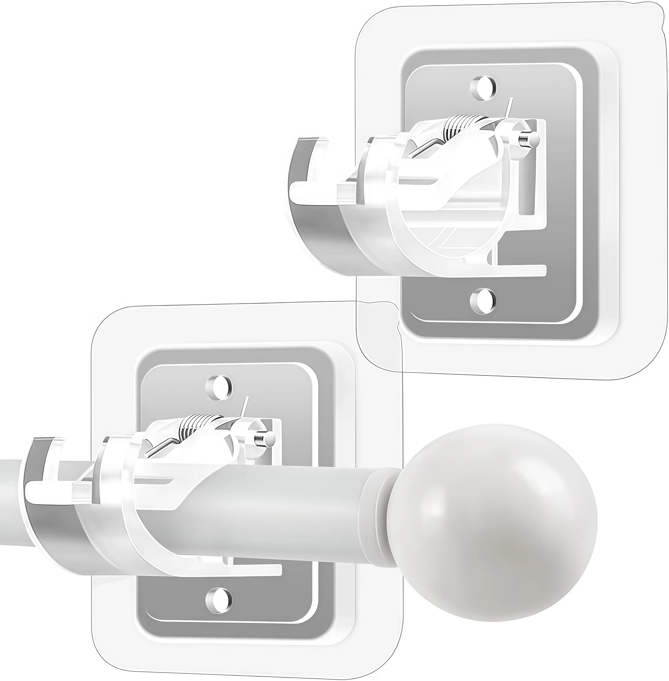 8pcs spring buckle non perforated curtain rod bracket,seamless self-adhesive telescopic rod fixed seat, bathroom shower curtain door curtain rod nail free bracket, automatic fastening adhesive curtain rod bracket, wall safety nail free tension rod bracket