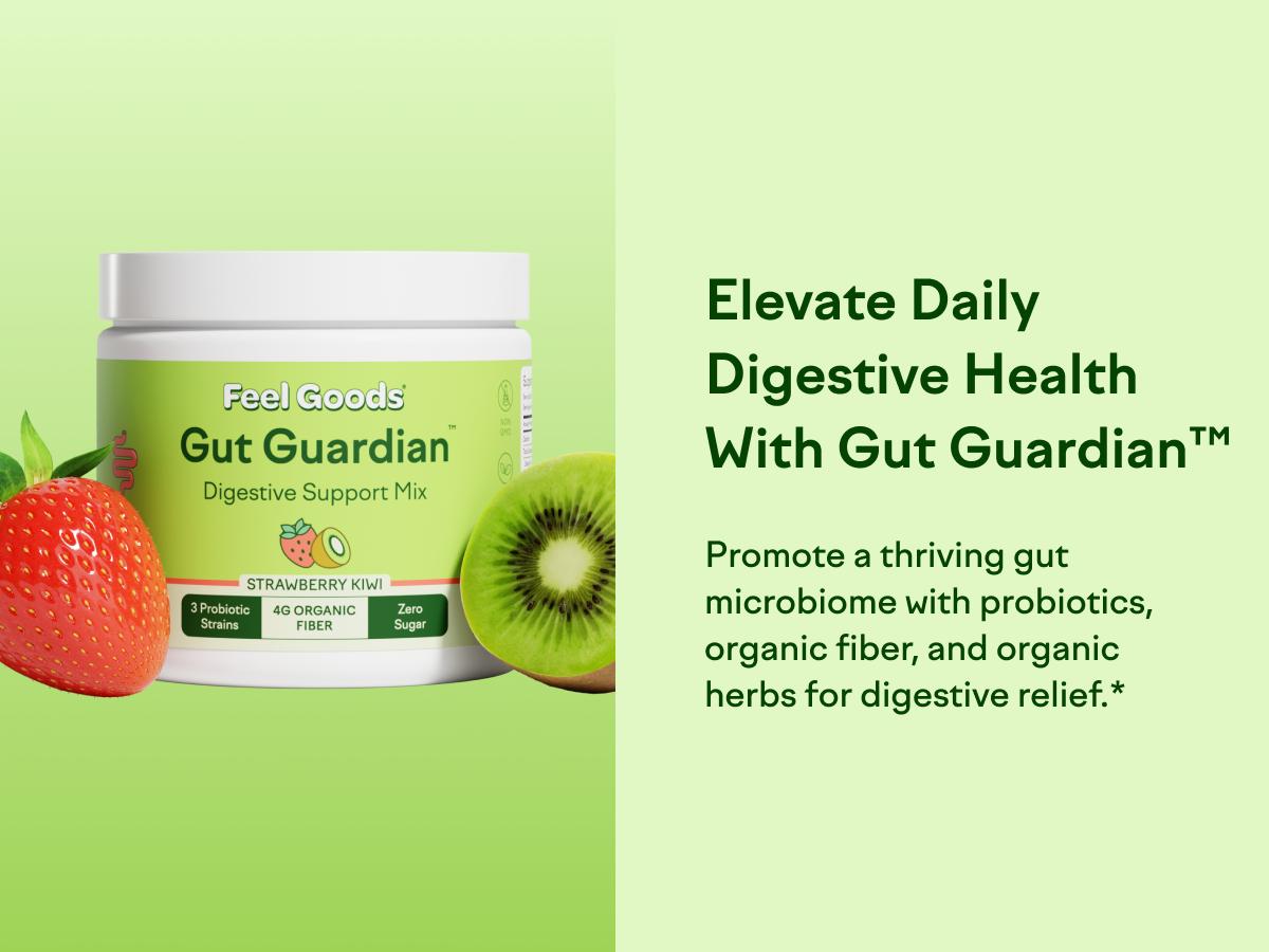 Feel Goods Gut Guardian Digestive Support Drink Mix w Pre Probiotics 4g Fiber Blend Ginger Lemon Balm L Glutamine Supports Gut Digestion Clearer Skin Reduces Bloating Puffiness Organic Fruits Zero Sugar Edible Optimum