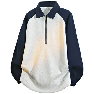 Spring/Autumn trendy casual color-block zip-up long-sleeve sweatshirt; versatile, fashionable, sporty, and suitable for fitness, featuring a turn-down collar.