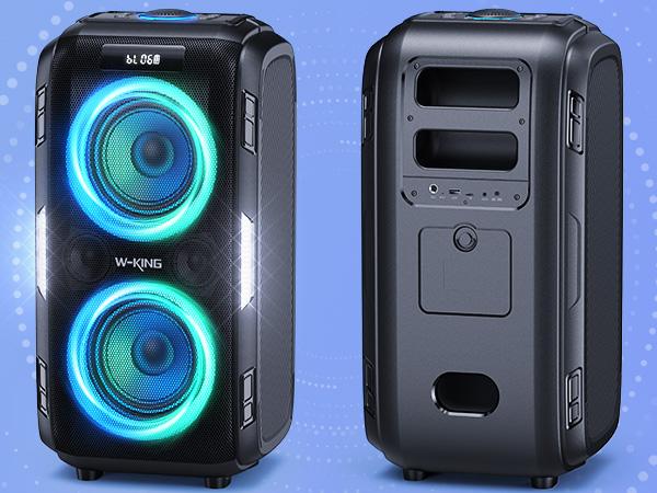 W-KING 270W Peak Bluetooth Stereo Speaker - Portable Bass Model, 125dB Loud, 12-Band Bass, IPX5 Waterproof, RGB Lights, Rechargeable Removable Battery, Mic/Guitar Jacks, Aux Input, Outdoor Bluetooth Subwoofer, Bass Speakers Weatherproof Loudspeaker System