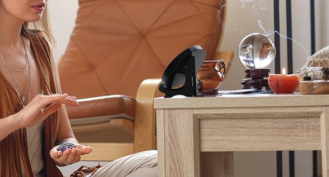 Natural Black Obsidian Scrying Mirror - Healing Crystals for Witchcraft, Divination, Meditation, Crystal Decor with Wooden Stand- 3.15"