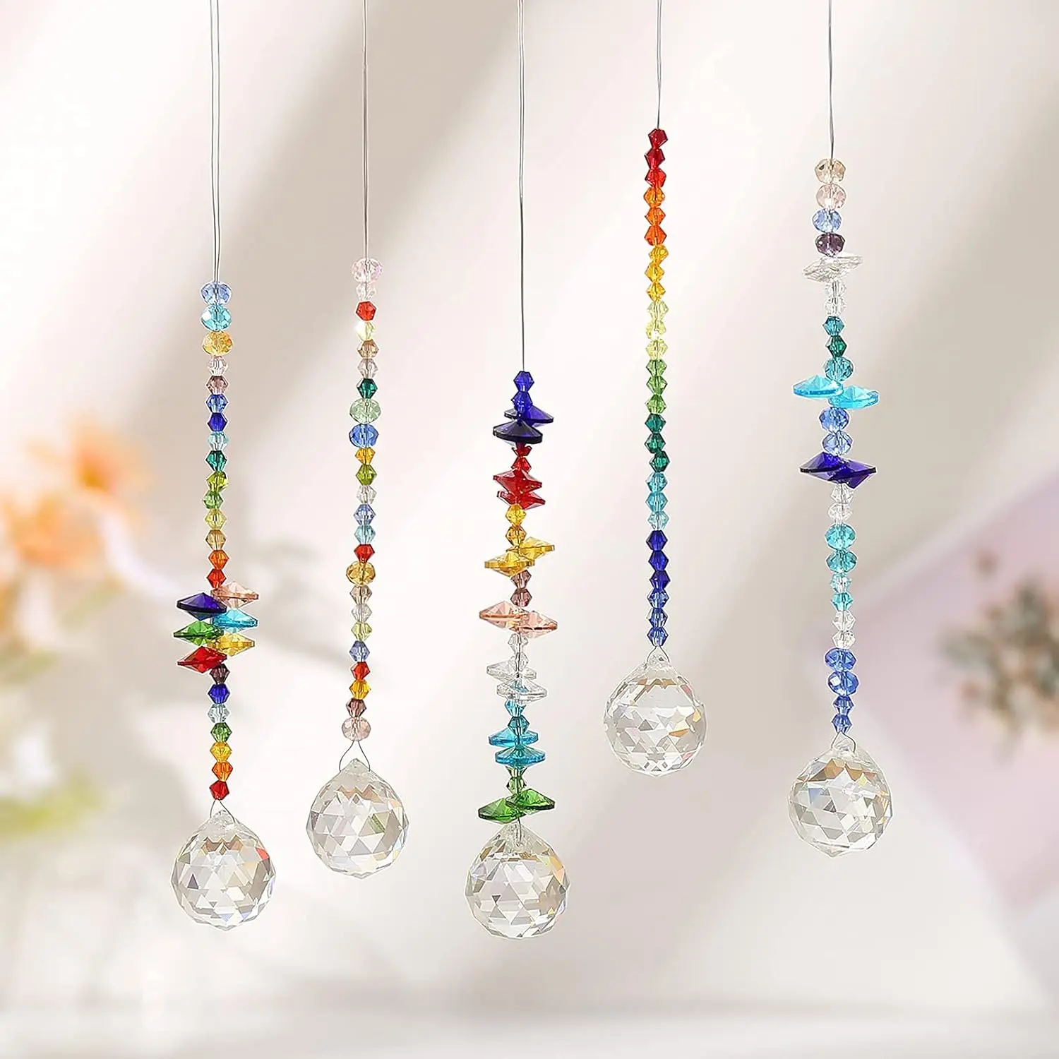 12PCS DIY Set with Crystal Suncatchers Prisms, Suncatchers for Hanging Crystal, Sun Catcher with Glass Beads Prisms for Windows, Home, Garden Decoration