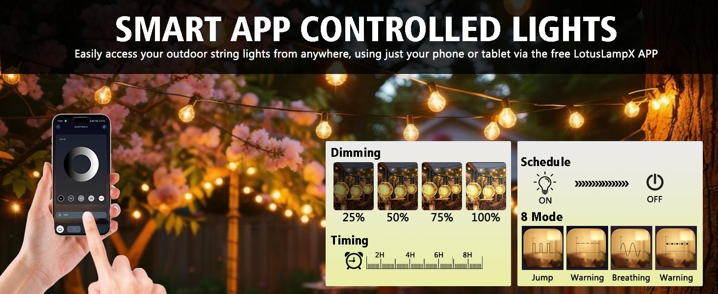 echosari Outdoor String Lights with APP Control, 200FT G40 LED String Lights for Outside with 84 Shatterproof Bulbs, Hanging Patio Lights for Balcony Apartments Backyard, Bistro,Garden, Porch, Party