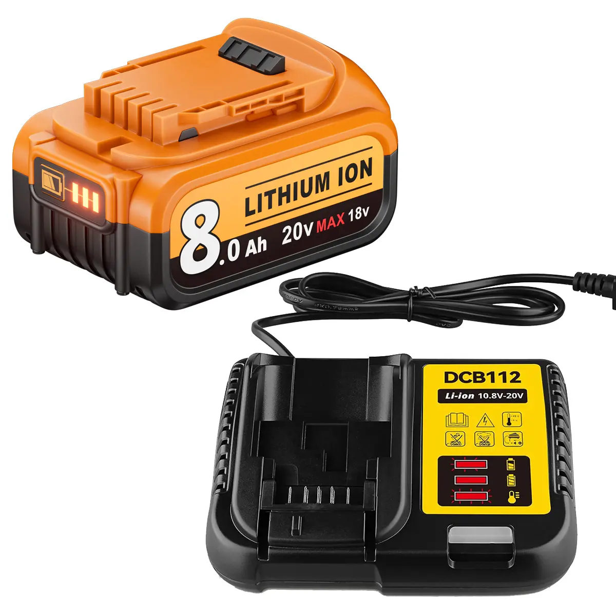 8.0Ah Replacement for Dewalt 20V MAX Battery DCB112 Fast Charging Station Kit and Lithium Batteries, DCB206  DCB203 DCB201 Series, High-Capacity Battery Combo for 20V Cordless Tools