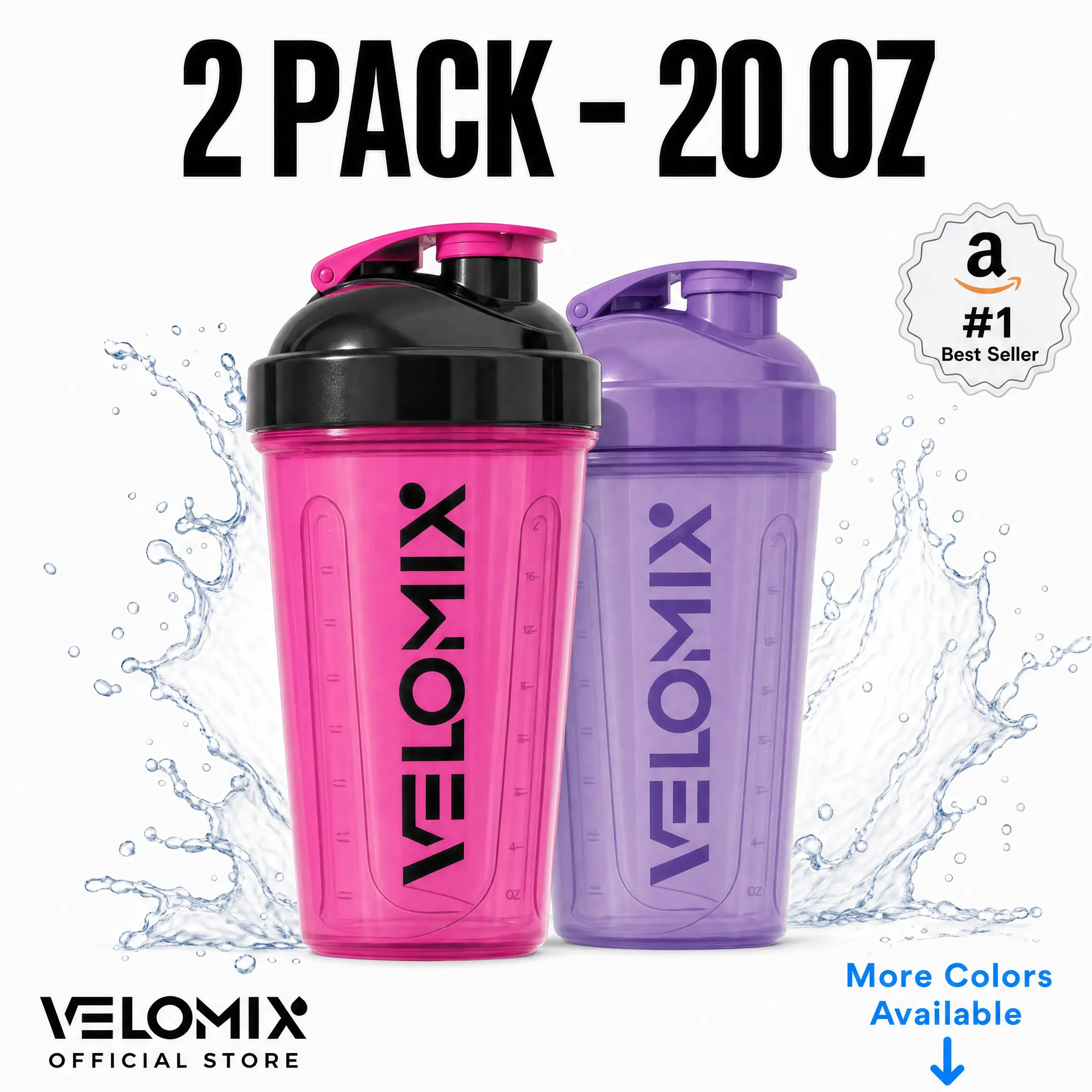 VELOMIX 2-Pack 20oz Protein Shaker Bottles - BPA-Free, Leak-Proof Gym Accessories Water Bottles with Wire Whisk Ball for Gym Essentials (Multiple Colors), Leakproof Reusable Bottle, Protein Bottles Shakers