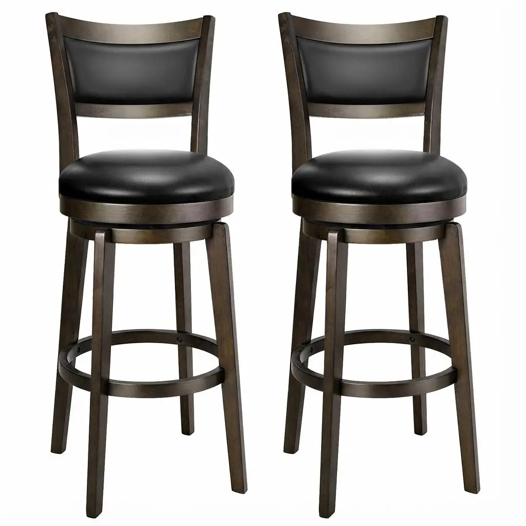 PrimeZone 30" Counter Height Kitchen Bar Stools Set of 2 - 300 LBS Capacity, Premium Leather & Wood, Armless, Quick Setup, 2-Seat Indoor Home Bar Furniture Upgrade, Counter Height Barstools, Swivel Chairs