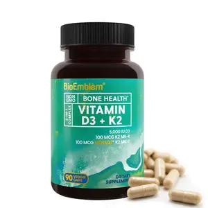 BioEmblem Vitamin D3 & K2 Capsules - 5000 IU D3, 100mcg K2 MK-7 & MK-4 - Vegetarian Bone Health Supplement - Non-GMO, 90 Veggie Caps