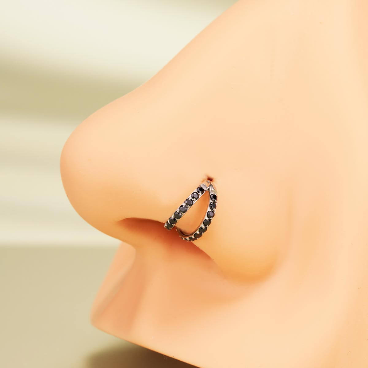 Oufer Halloween 20G AAA+ Grade CZ Hinged Double Row Nose Nostril Piercing Hoop Ring 316L Stainless Steel 5mm-12mm Inner Diameter for Conch Helix Lobe Tragus Cartilage Jewelry