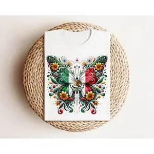 Floral Butterfly Mexico TShirt, Mexican Flag Shirt Mexican Heritage Flowers Tee, Mexicana Chicana Shirt, Support New Mexico Shirts