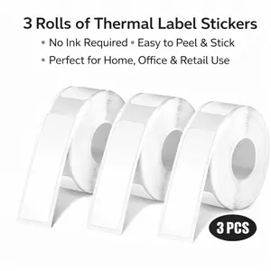 3 Rolls White Thermal Label Paper 50mm 12mm Self Adhesive Sticker for Home Office Storage Organization Name Price Tags