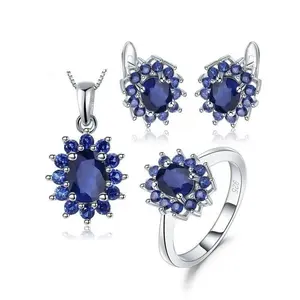 Princess Diana Inspired Natural Blue Sapphire Jewelry Set