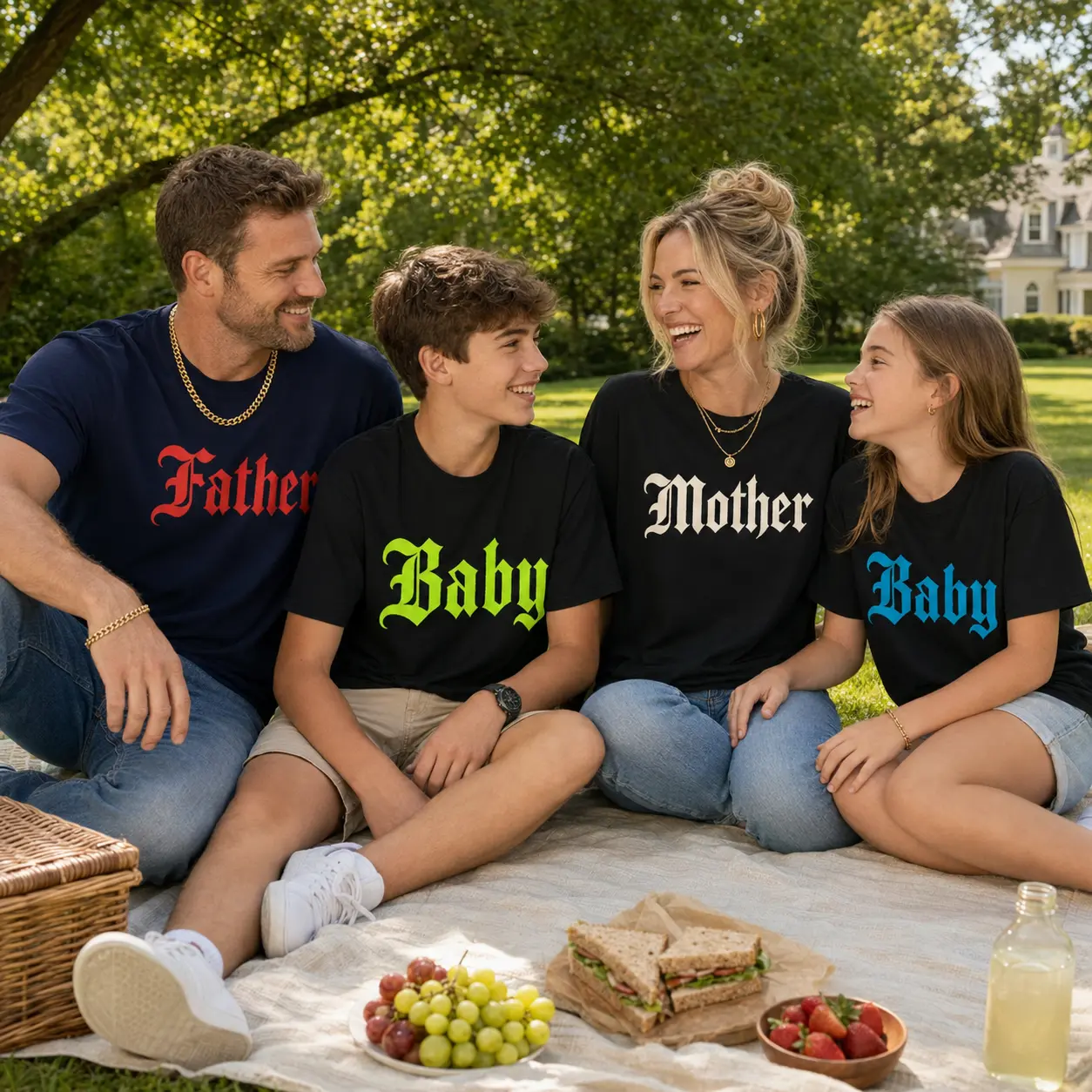 Women's Gothic Old English Cotton T-Shirt - Unisex Black Edgy Mom Outfit, Grunge Mama Gift, 100% Cotton, Family Matching Top for Mother's Day, Father's Day
