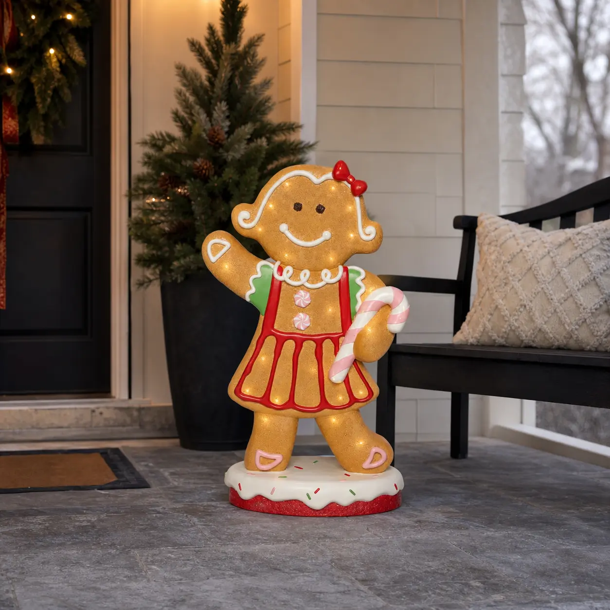 5 FT Lighted Red Gingerbread Girl Battery Operated