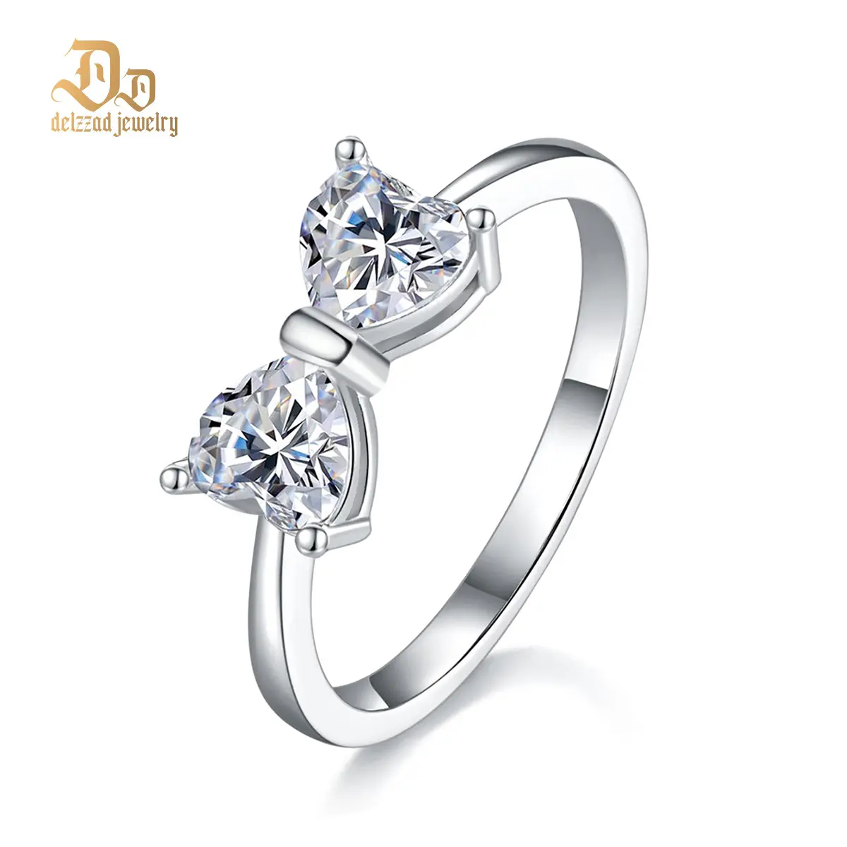 Delzzad 1.6ct Classic Heart Cut Ring Angelic Bow Ring D Color VVS Synthetic Moissanite Ring Jewelry S925/Copper Perfect Birthday Engagement Wedding Anniversary Christmas Valentine's Day Gift
