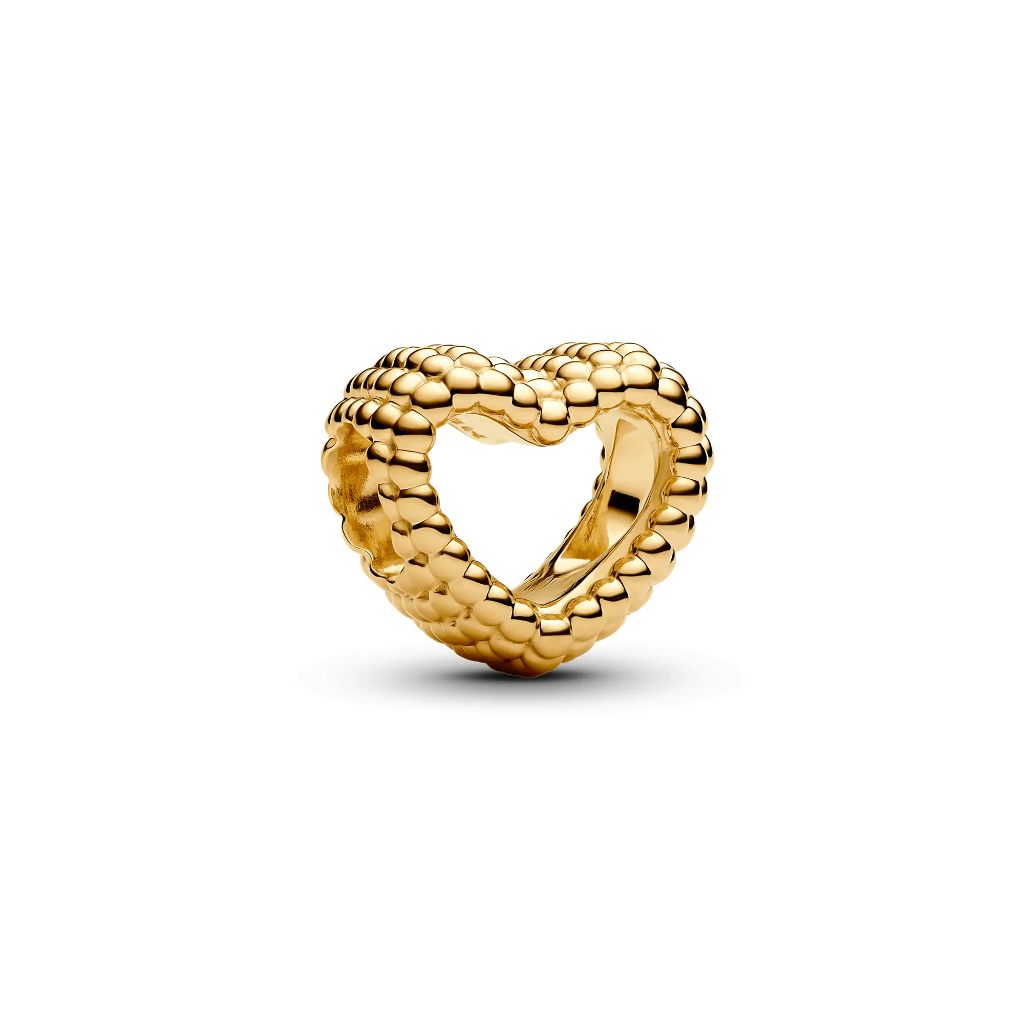 PANDORA Beaded Open Heart Charm, 14kt Gold-Plated Minimalist Design with Depth Detail for Moments Charm Bracelet, Heart Shape, Beaded Edge, Bracelet Charms & Pendants