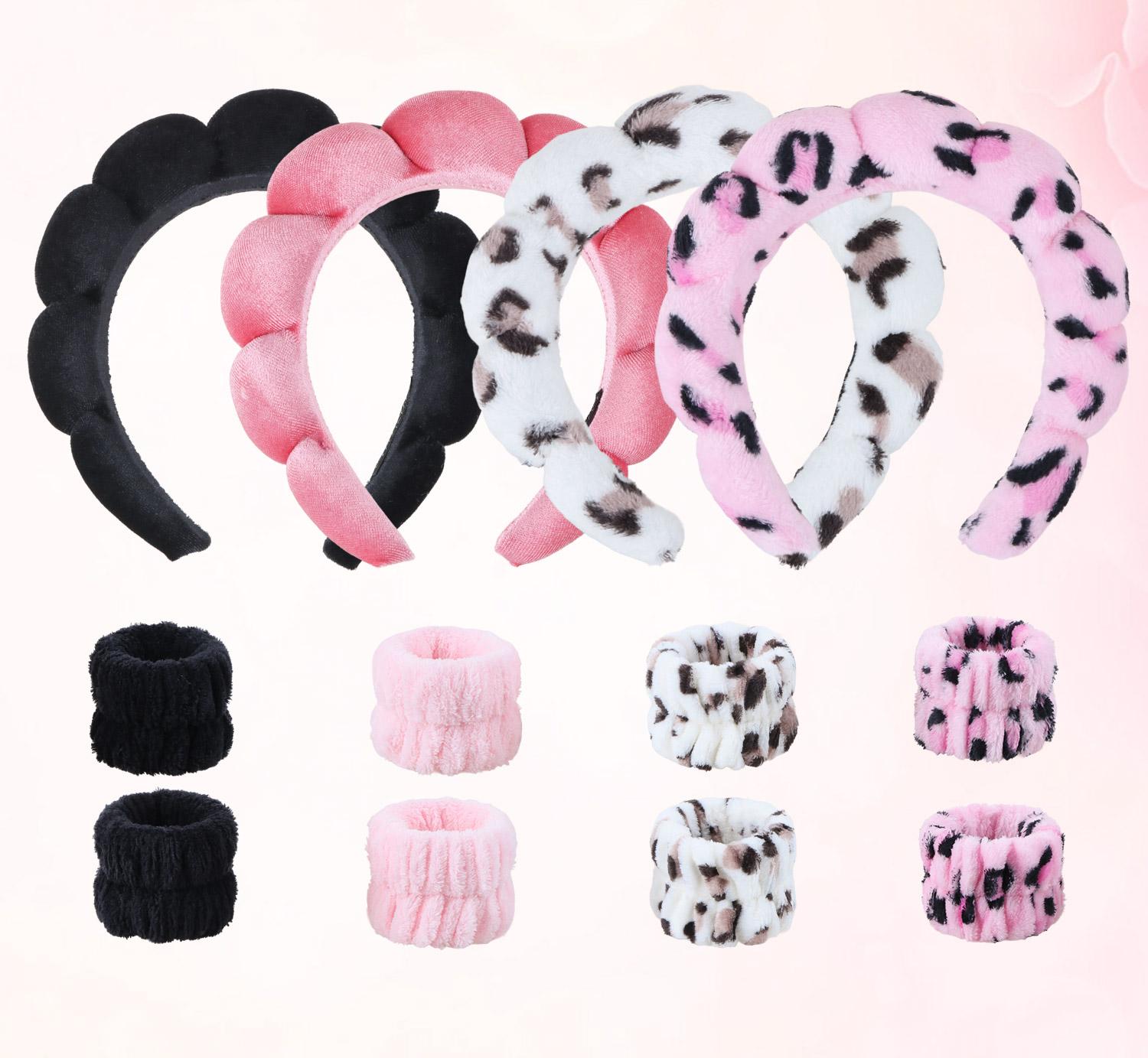 GOOGOO Bubble Skincare Headbands with Face Wash Wristbands for Women and Teen Girl, Spa Headband and Wristband Set,for Makeup and Skin Care