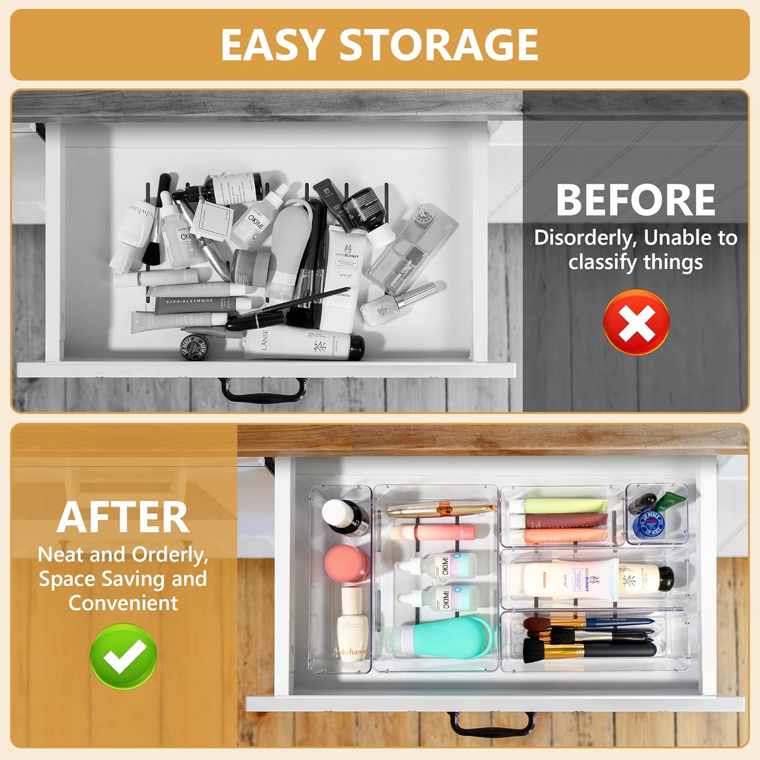 Clear Plastic Drawer Organizer Set – 25 PCS Stackable Storage Bins for Bathroom, Kitchen, Makeup, Office & Desk – Versatile Organizers for Home, Vanity & Bedroom Clear Plastic Drawer Organizer Set – 25 PCS Stackable Storage Bins for Bathroom, Kitchen, Makeup, Office & Desk – Versatile Organizers for Home, Vanity & Bedroom