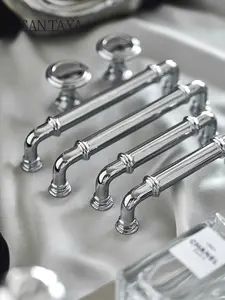 Solid Brass Kitchen Cabinets Handles Chrome Silver Drawer Knob Wardrobe Dresser Cabinet Pull Luxury Furniture Hardware