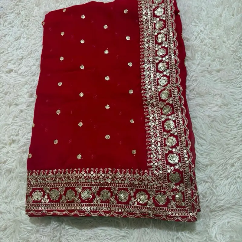 Heavy Georgette Saree with Intricate Heavy Border Work, Full Embroidery, and Picco Detailing saree for festival