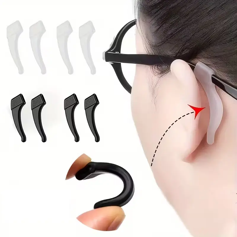 5 pairs of silicone anti slip glasses ear hooks - comfortable elastic ear hooks, stable frame support sleeves