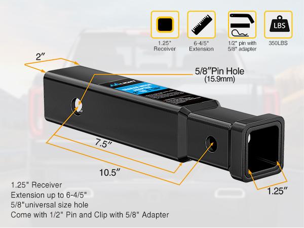 Nilight Trailer Hitch Receiver Extender Adapter Reducer 2 to 1-1/4 Inch Hitch Adapter 6-4/5 inch Extension Sleeve Convertor 350Lbs with 1/2-Inch Diameter Pin and Clip with 5/8-Inch Adapter Nilight Trailer Hitch Receiver Extender Adapter Reducer 2 to 1-1/4 Inch Hitch Adapter 6-4/5 inch Extension Sleeve Convertor 350Lbs with 1/2-Inch Diameter Pin and Clip with 5/8-Inch Adapter