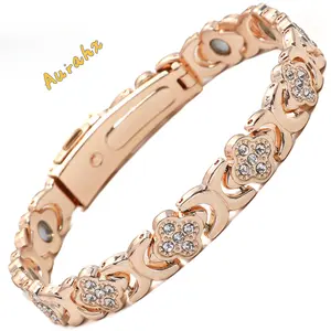 Women's Magnetic Energy Adjustable Cuff Bracelet - Diamond-Accented Alloy Stackable Bracelet, Valentine's & Christmas Gift Idea, Bracelets