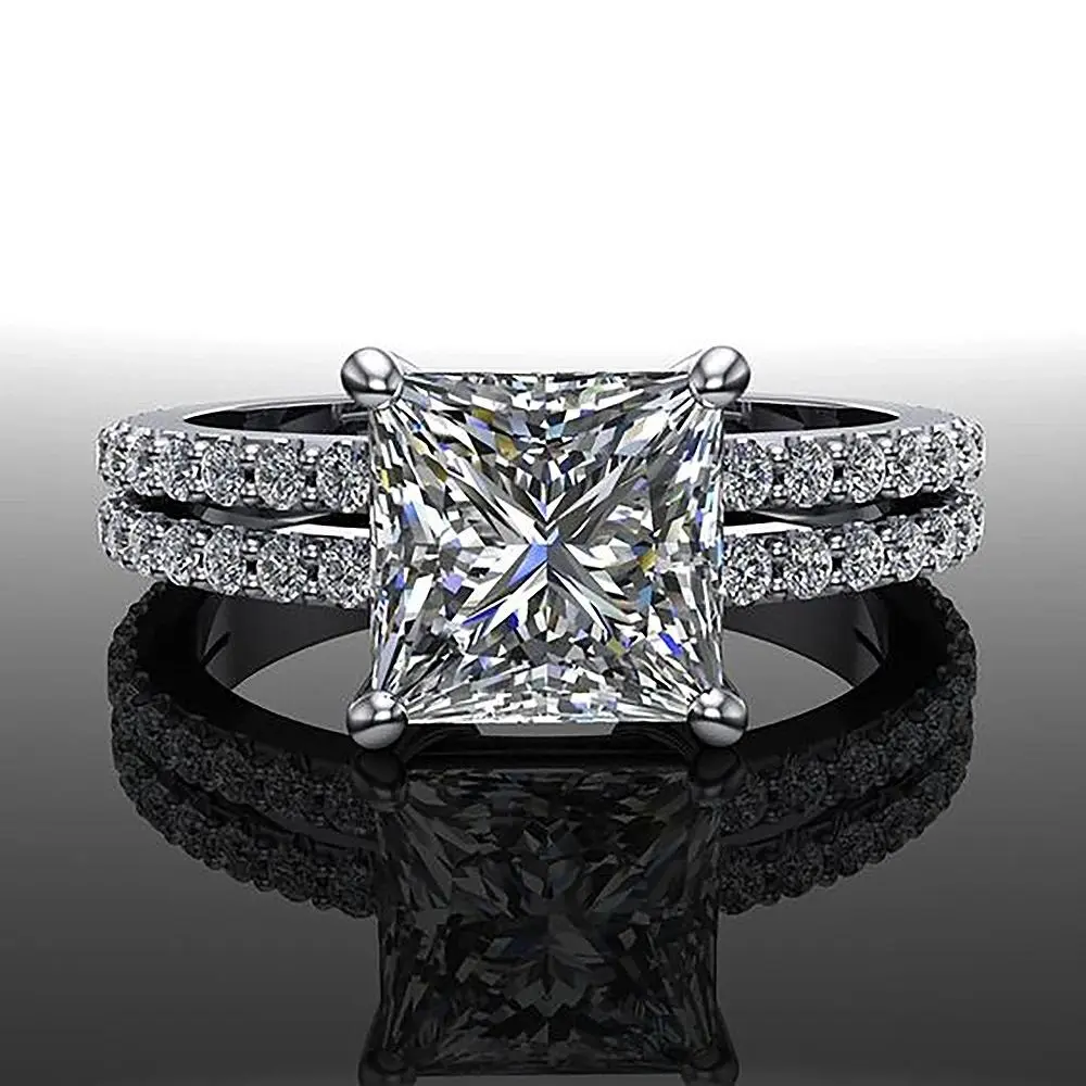 incess Cut All Moissanite Hidden Halo Rings for Women 925 Sterling Silver Square Diamond Engagement Ring Wedding Band