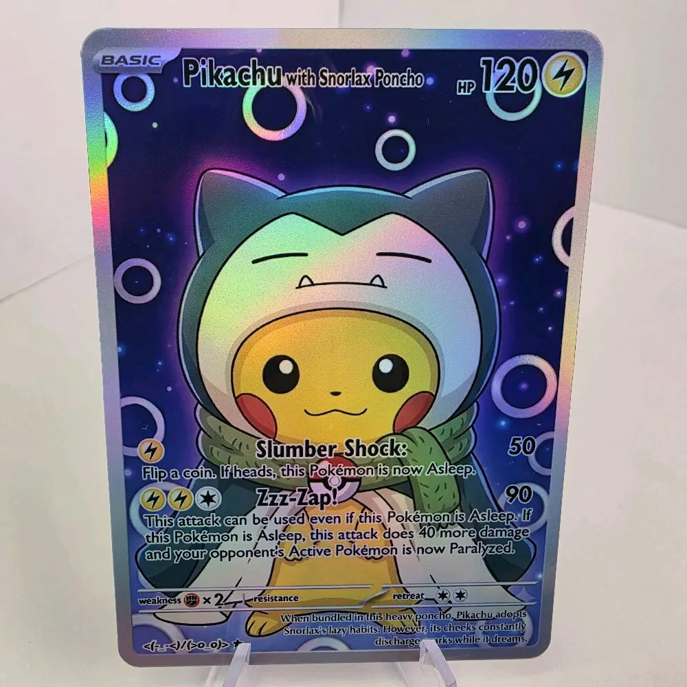 Pikachu with Snorlax Poncho - Rainbow Holo Custom - Standard Holo & Textured Holo Cards