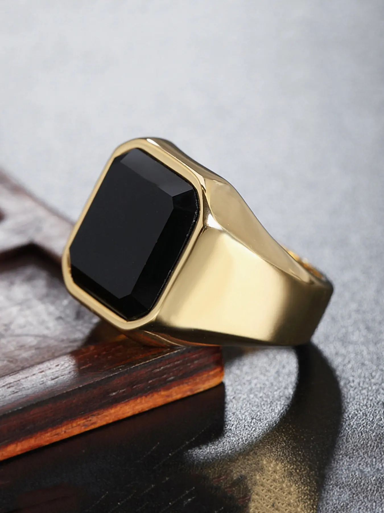 Men's Punk Style Black Artificial Onyx Decoration Ring, Fashion Accessories for Party, Daily Clothing Decor, Trendy All-match & Exquisite Jewelry for Birthday Gift