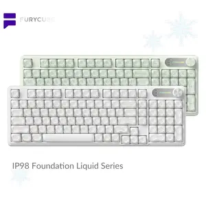 FURYCUBE IP98 Keyboard Wireless Wired RGB Light Waterproof Transparent Charact Office Gaming Keyboard,Keyboard Designed for Career Women Gradient PBT Keycaps Side-Engraved Backlit Letters Smart Knob Membrane Keyboard Office