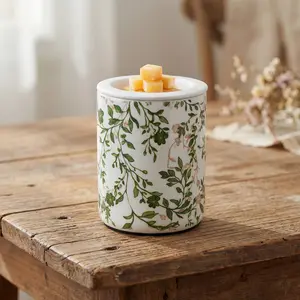 Wax Melt Warmer with Timer: Vintage Wax Melter for Scented Candle Electric Farmhouse Burner with 2 Light Bulbs Green Chinoiserie Home Decor Birthday Gift for Women