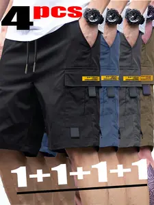 Pack of 4 Fashion Casual Cargo Shorts – Multiple Pockets – Suitable for Outdoor Activities, Construction Sites, Hiking, and Everyday Wear; Machine Washable Regular Fit Cargo Pants