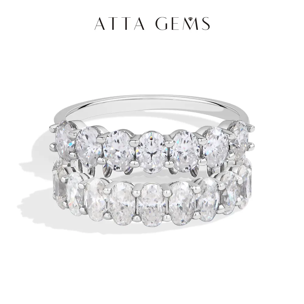 ATTAGEMS Women's 1.8CT Oval Cut D VVS1 Grade Prong Set Synthetic Moissanite Half Eternity Band, 925 Sterling Silver Matching Wedding Ring, Diamond Alternative Jewelry Gift (R225, R338, summerwins), Moissanite Ring, Wedding Rings tiktokshopbacktoschool