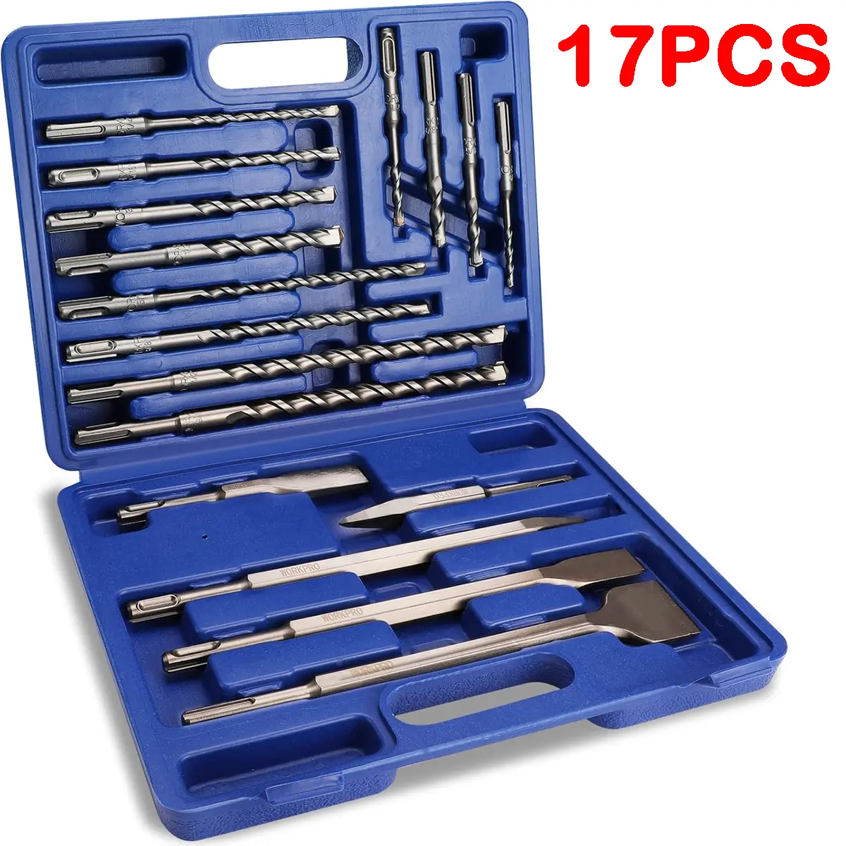17pcs SDS-Plus Rotary Hammer Drill Bits + Chisels Set with Storage Case, Carbide-Tipped Masonry Tools for Concrete Work, Tools for Mechanics, Durable & Effective for DIY Enthusiasts with Easy Organization, Mechanic, Masonry Work