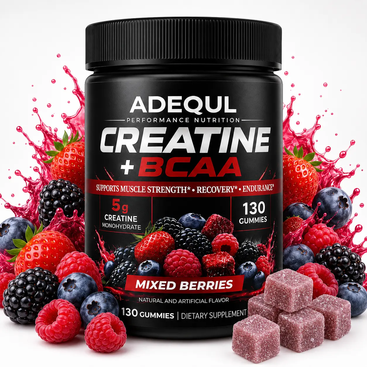 Creatine Monohydrate Gummies for Men & Women, Sugar Free Creatine Gummies with BCAA, Taurine & Vitamin B6, 5000mg Muscle Growth & Recovery Supplement, 130 Count