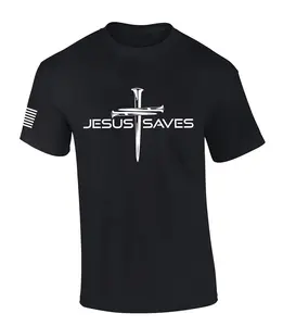 Mens Christian Shirt Nail Cross Jesus Saves Short Sleeve T-shirt Graphic Tee