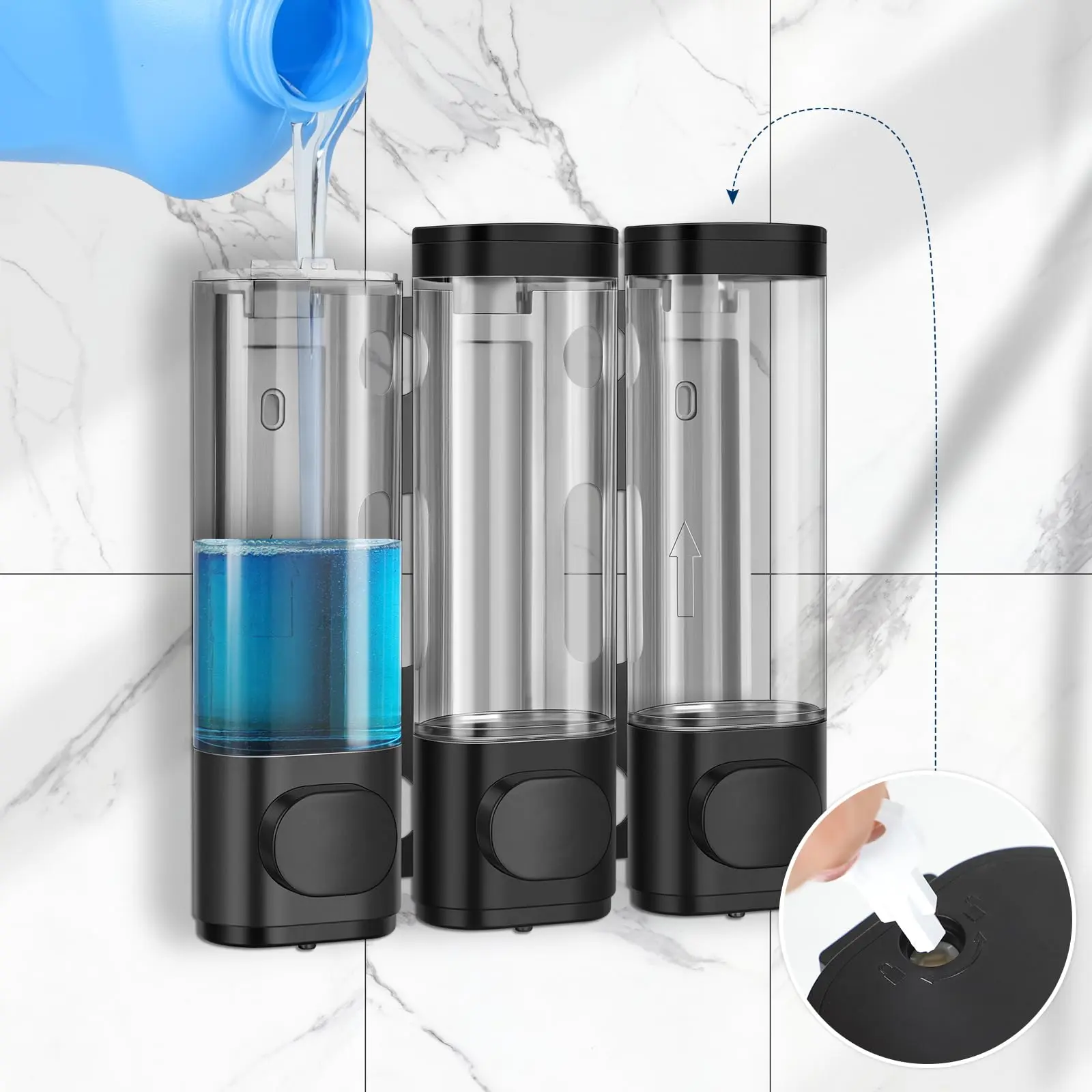 Shower Soap Dispenser Wall Mounted No Drill Shampoo Dispenser for Shower Wall Shampoo and Conditioner Dispenser Bathroom Hotel 3 * 300ml Chrome with Labels,back to school,back to school haul