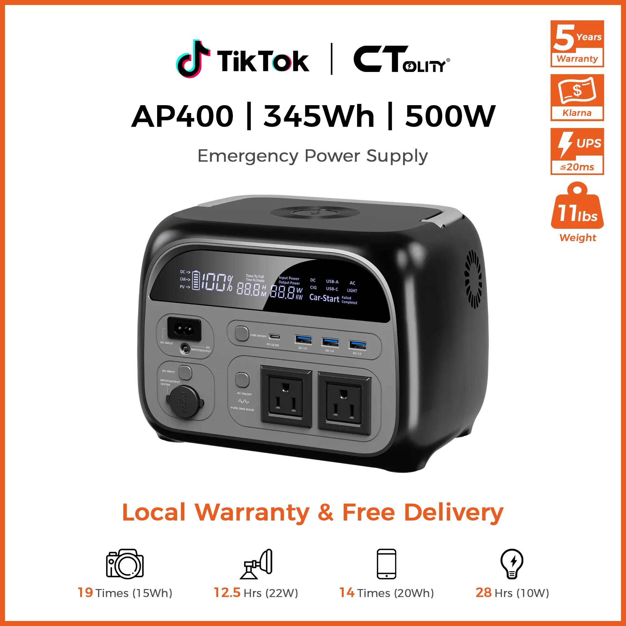 [Summerfinds]CTOLITY AP400 Portable Power Station 500W/345Wh,LiFePo4 Battery Backup with UPS & Wireless Charger, Camping Essentials 2026& CPAP Emergency Prep Solar Generator Large Power Bank Phone portable charger power bank