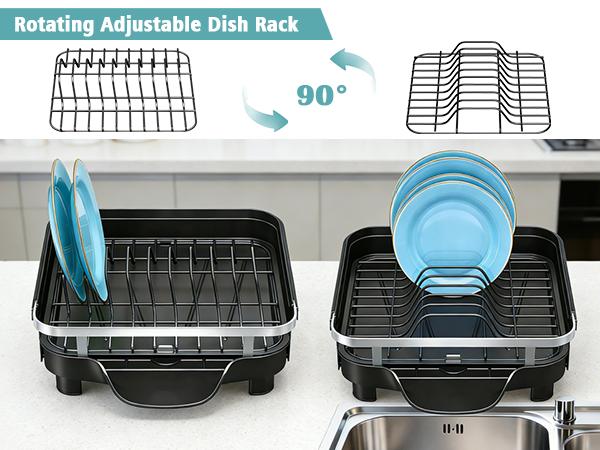 Expandable Over Sink Dish Drying Rack, Adjustable Kitchen Counter Organizer for Plates, Bowls, Cups & Utensils with Automatic Drainage Spout Expandable Over Sink Dish Drying Rack, Adjustable Kitchen Counter Organizer for Plates, Bowls, Cups & Utensils with Automatic Drainage Spout
