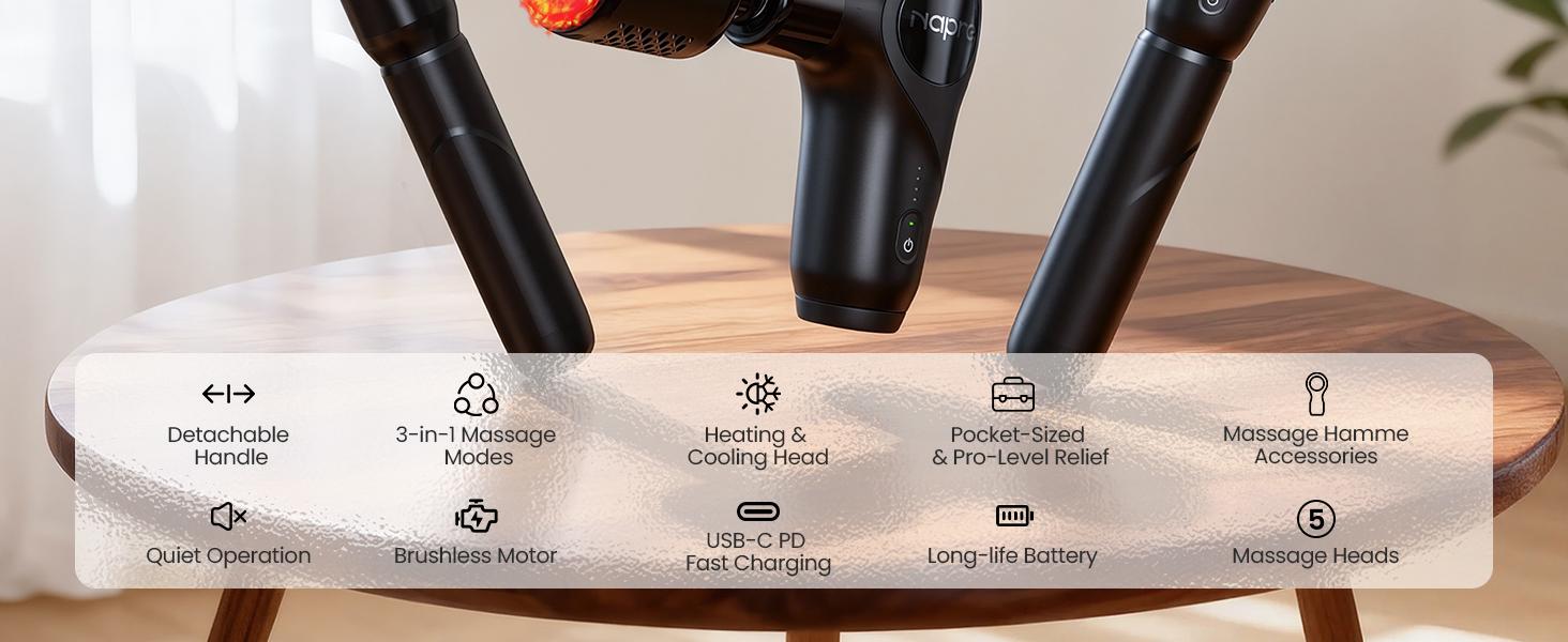 NAPRE 3-in-1 Mini Massage Gun with Heat and Cold,Deep Tissue Back Massage with Detachable Handle for Neck/Body Pain Relief,Portable Handheld Percussion Muscle Massager,Small & Quiet,5 Heads with Case,Gift NAPRE 3-in-1 Mini Massage Gun with Heat and Cold,Deep Tissue Back Massage with Detachable Handle for Neck/Body Pain Relief,Portable Handheld Percussion Muscle Massager,Small & Quiet,5 Heads with Case,Gift