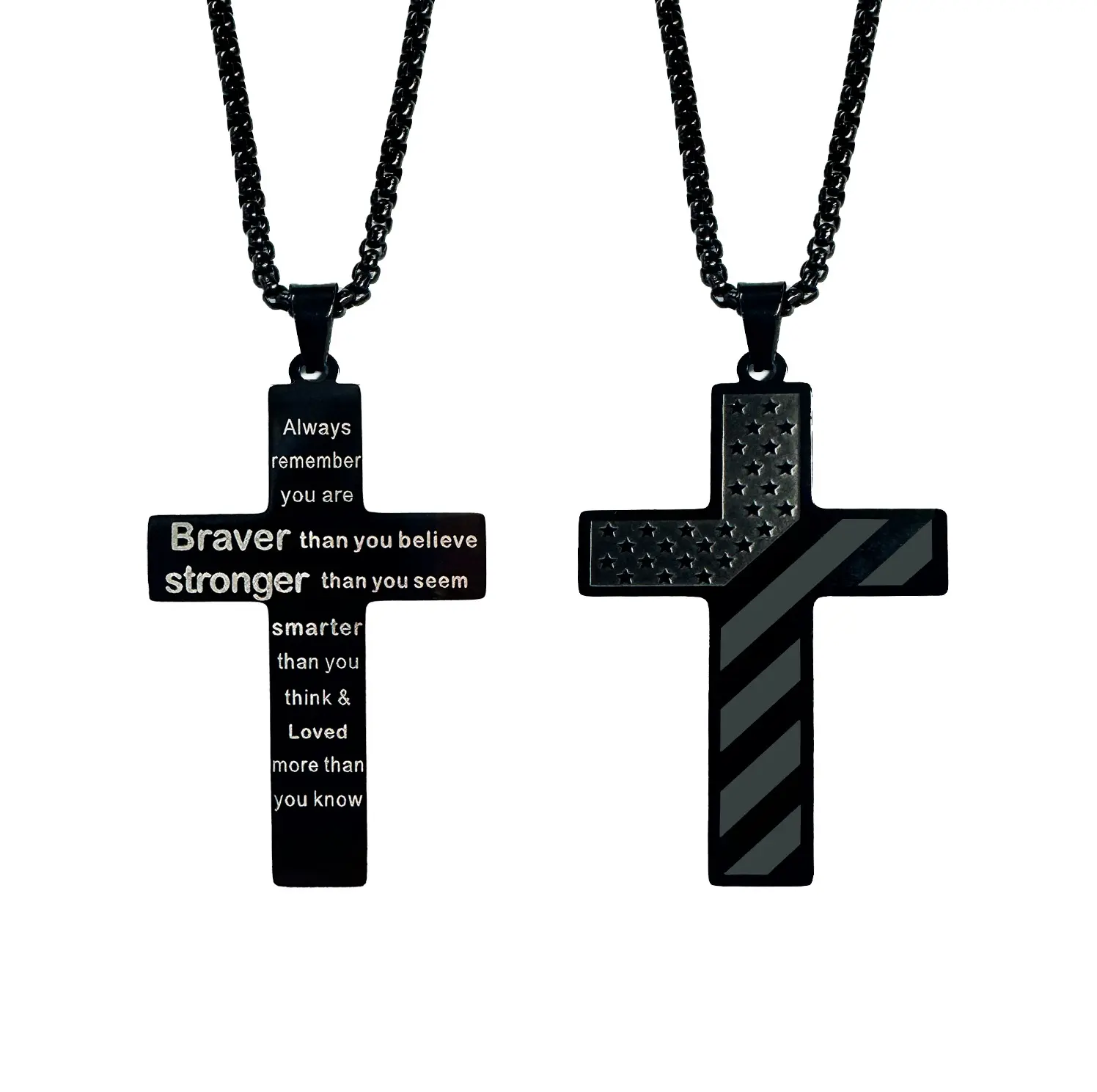 AGICEA Cross Necklace Chains - Mens Gifts, Teen Boy Special Birthday Gift for Graduation, Christmas (Brave, Think Smarter Summervibes Themed), Teen Boy Gift