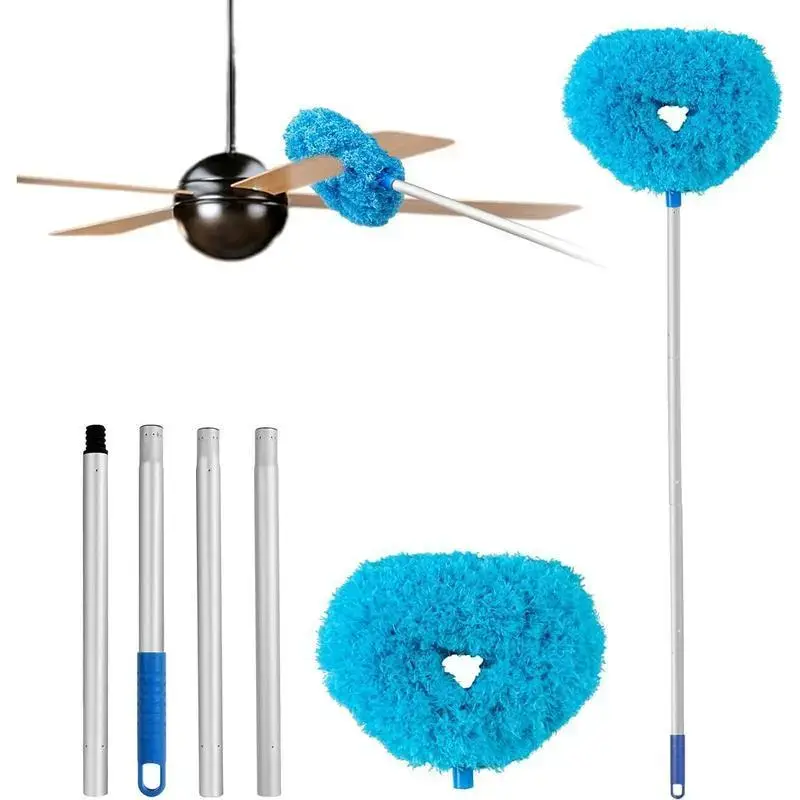 Extendable Microfiber Ceiling Fan Duster -LongHandle, Dust-Locking, Reusable & MachineWashable, Effortless Cleaning Brush for HighCeilings & Ceiling Fans, Ceiling Fan Cleaner Detachable Heads Movable