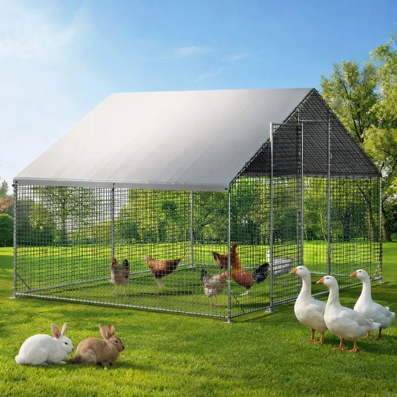 Petony 13.1 x 9.8 x 6.6ft Large Metal Chicken Coop - Galvanized Heavy-Duty Outdoor Poultry Cage with Mesh Netting, Anti-UV Cover, Security Lock, Square Frame, Predator-Proof, All-Weather Safe Backyard Enclosure for Hens, Ducks (No Battery Required)