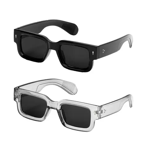 2 Pack Retro Square Fashion Women Men Thick Frame Anti-glare Sunglasses Party Beach Travel Fashion Eyewear, Winter Ski Anti-glare Eyewear, Trendy Gift Must Have
