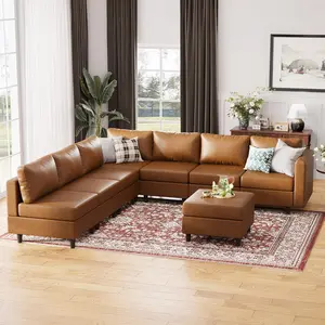 ABCASA 118.5" Faux Leather Modular Sectional Convertible Sofa, L Shaped Couch Set for Living Room, Apartment, Large 8-Seater Comfy Cloud Couches with Movable Storage Ottoman DIY Combination